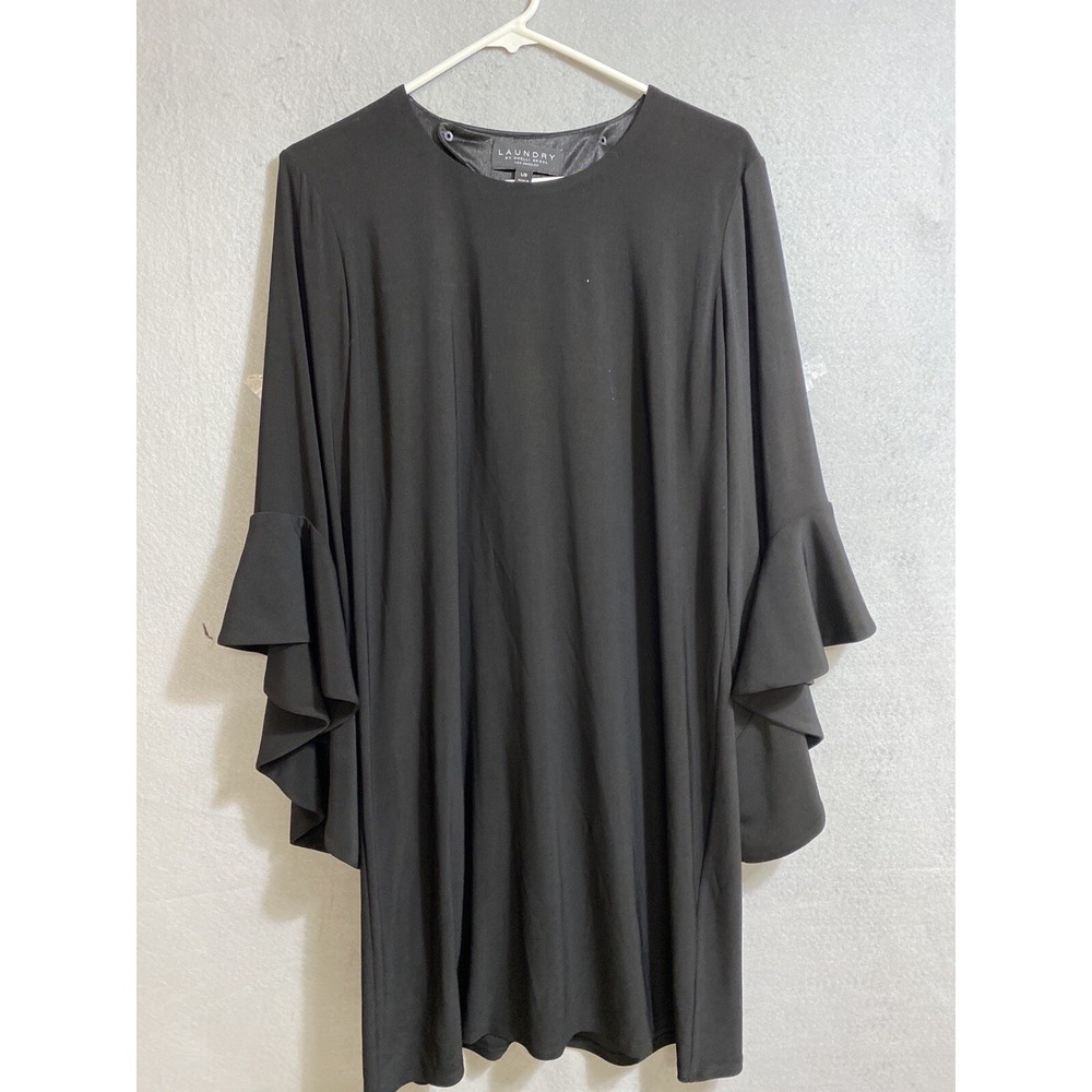 LAUNDRY BY SHELLI SEGAL WOMEN'S BLACK FLUTTER SLEEVE KNIT SHIFT DRESS SZ L